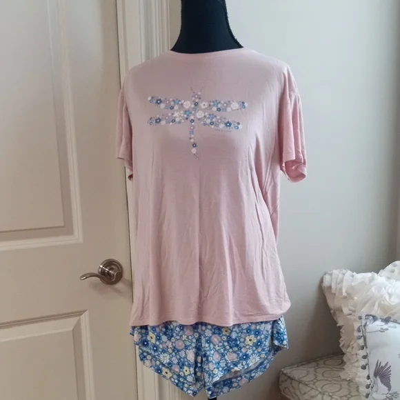 Life Is Good Dragonfly Pink and Blue Pajama Set Size Medium - Picture 4 of 9